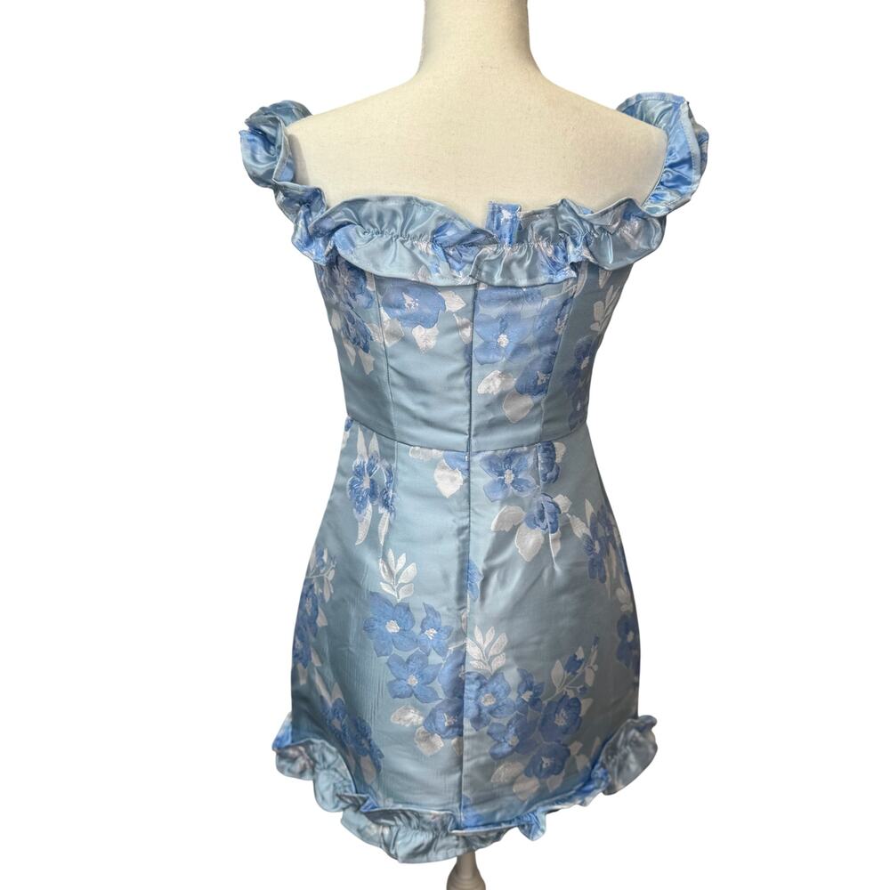 Lulus Pop the Bottle Mini Dress Blue Women’s Small Bridal Regencycore Bridgerton - Picture 4 of 16